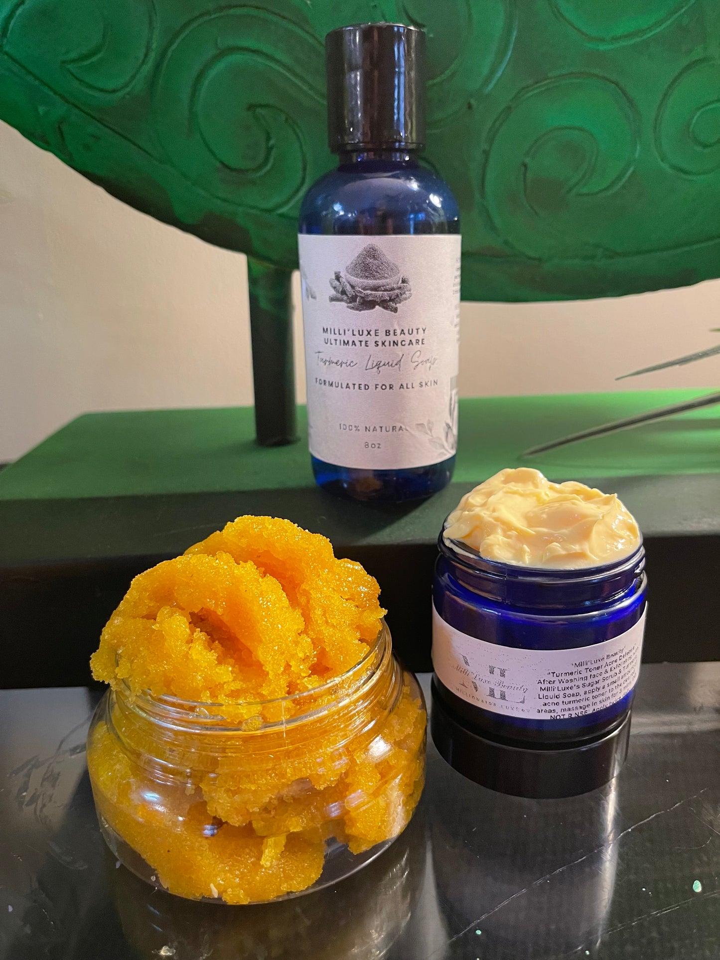 3 Piece Turmeric Toning Set! 1 Turmeric Toner, 1 Organic Exfoliating Turmeric Scrub, 1 organic Liquid Face soap