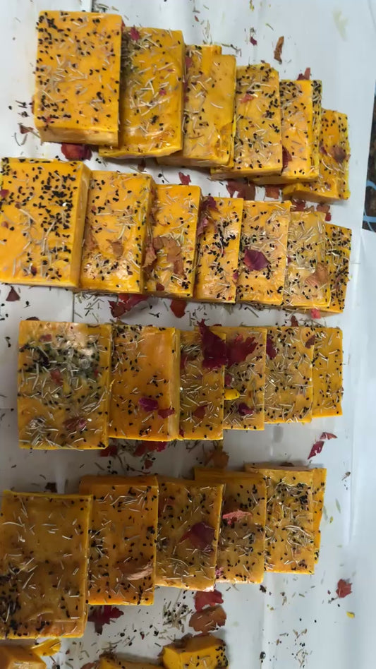 “Let’s Exfoliate!” “Large” Organic Black Seed Exfoliating Moisturizing Soap Bar with honey, Shae butter, Organic Mint Leaves, Turmeric, ginger, & organic oils